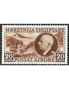 Occup. Italiane - Albania - 1939 - P.A. Vittorio Emanuele 20 q. bruno, n° 4. Cert.: IC. Cat. € 400 (**)