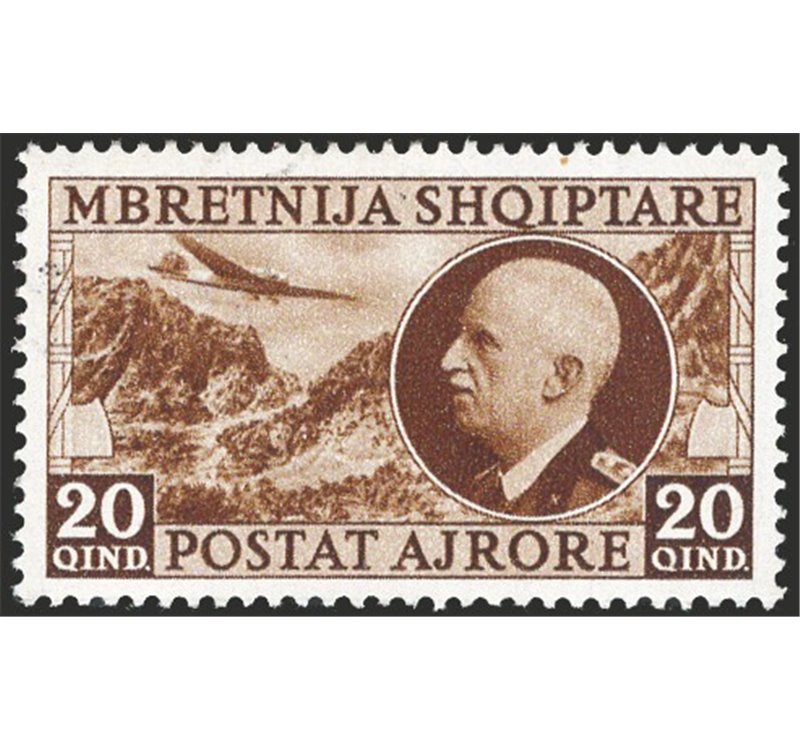 Occup. Italiane - Albania - 1939 - P.A. Vittorio Emanuele 20 q. bruno, n° 4. Cert.: IC. Cat. € 400 (**)