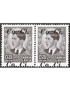Occup. Italiane - Lubiana - 1941 - Francobolli di Jugoslavia Re Pietro 25 p. nero in coppia con doppia soprast. "Co. Ci." di cui