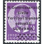 Occup. Italiane - Lubiana - 1941 - Francobollo di Jugoslavia Re Pietro formato piccolo 10 d. violetto vivo con soprast. modifica