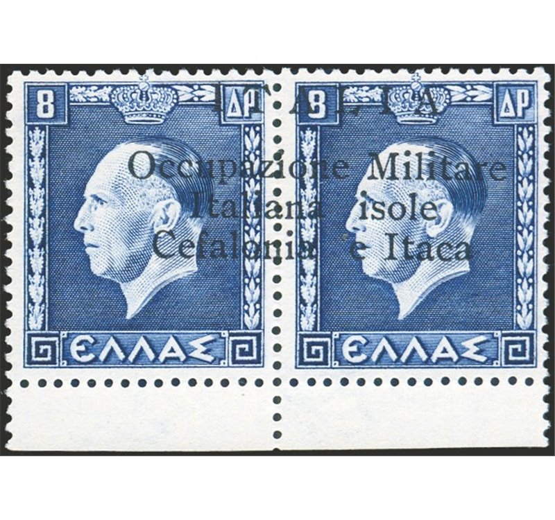 Occup. Italiane - Cefalonia e Itaca - Argostopoli - 1941 - Giorgio II 8 d. + 8 d. azzurro in coppia con la soprast. di Argostopo