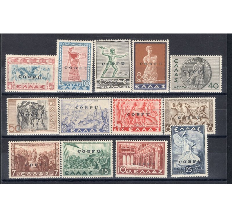 Occup. Italiane - Corfù - Occup. Militare Italiana - 1941 - Mitologica soprast., serie n° 19/31. Cert.: Biondi. Cat. € 1.500 (*)