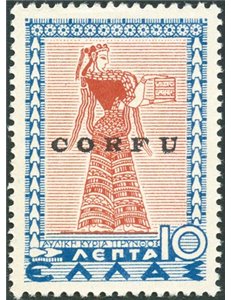 Occup. Italiane - Corfù - Occup. Militare Italiana - 1941 - Mitologica 10 lepta con errore "Tipy" soprast. invece che "Typi", n°