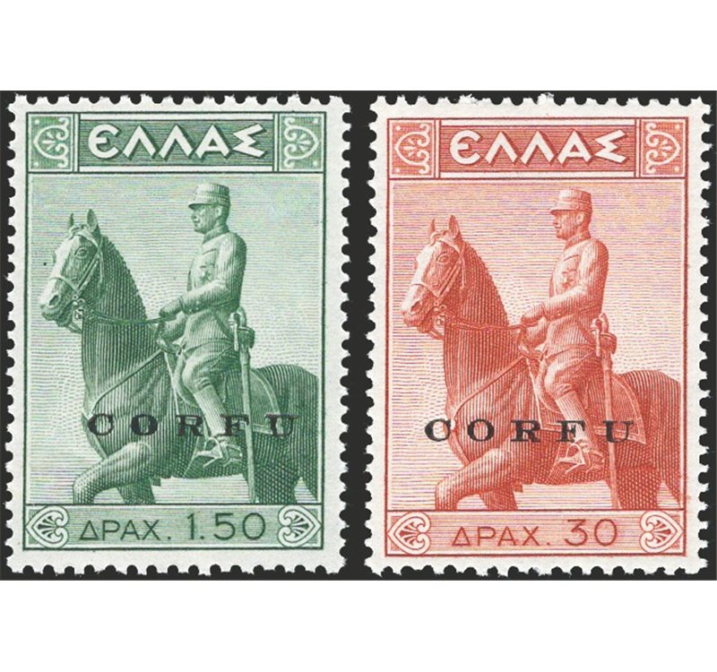 Occup. Italiane - Corfù - Occup. Militare Italiana - 1941 - Monumento equestre, serie n° 32/33. Cert.: IC. Cat. € 875 (**)