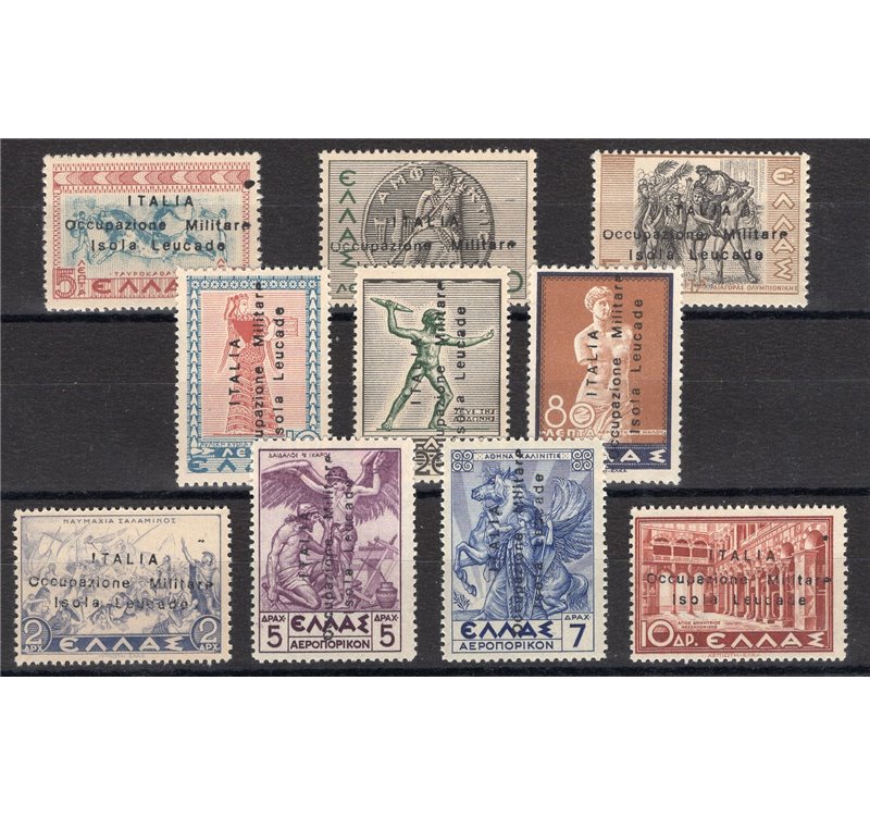 Occup. Italiane - Occup. Militare Isola Leucade - 1941 - Francobolli di Grecia con soprast. "Italia Occupazione Militare Isola L