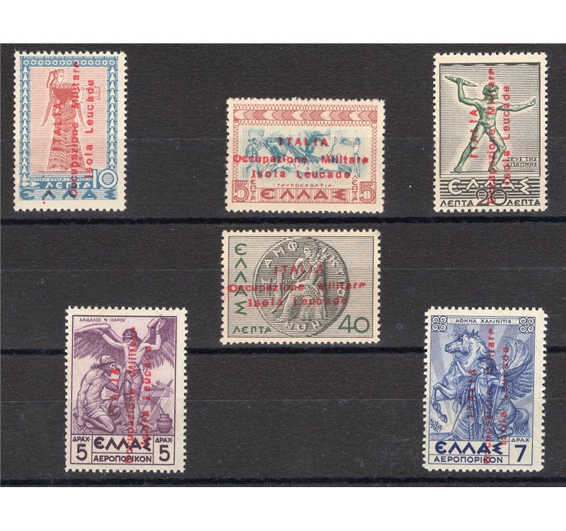 Occup. Italiane - Occup. Militare Isola Leucade - 1941 - Francobolli di Grecia serie Mitologica con soprast. non autorizzata "It