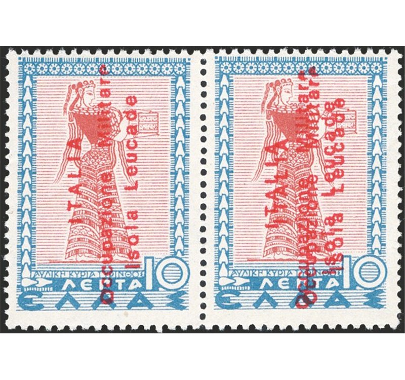 Occup. Italiane - Occup. Militare Isola Leucade - 1941 - Francobolli di Grecia serie Mitologica 10 lepta con doppia soprast. non