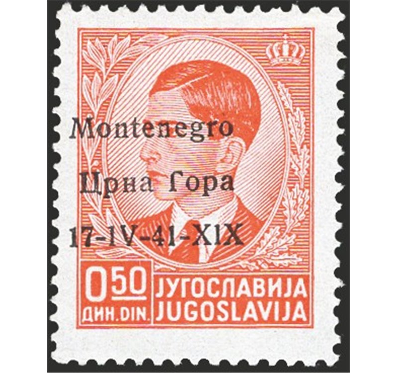 Occup. Italiane - Montenegro - 1942 - Re Pietro 50 c. arancio, n° 14A. Firm.: Raybaudi. Cert.: RD. Cat. € 3.200 (**)