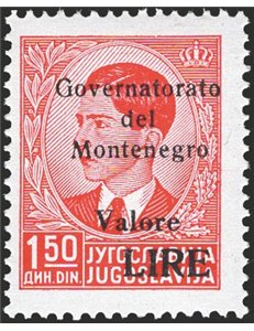 Occup. Italiane - Montenegro - 1942 - Re Pietro 1,50 d. rosso, pezzo chiave della serie, n° 41. Cert.: IC. Cat. € 1.000 (**)