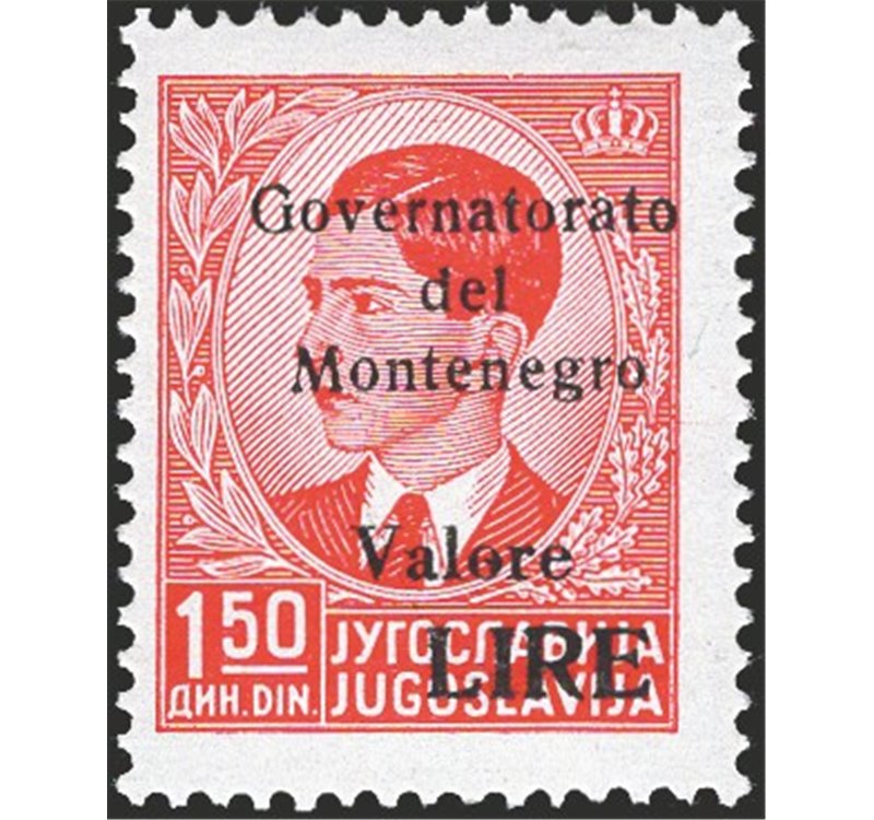 Occup. Italiane - Montenegro - 1942 - Re Pietro 1,50 d. rosso, pezzo chiave della serie, n° 41. Cert.: IC. Cat. € 1.000 (**)