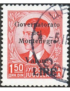 Occup. Italiane - Montenegro - 1942 - Re Pietro 1,50 d. rosso soprast. con valore in lire, pezzo chiave della serie, n° 41. Cert