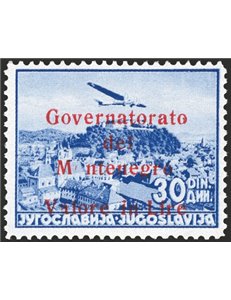 Occup. Italiane - Montenegro - 1942 - P.A. di Jugoslavia 30 d. oltremare con soprast. in rosso "Governatorato del Montenegro Val