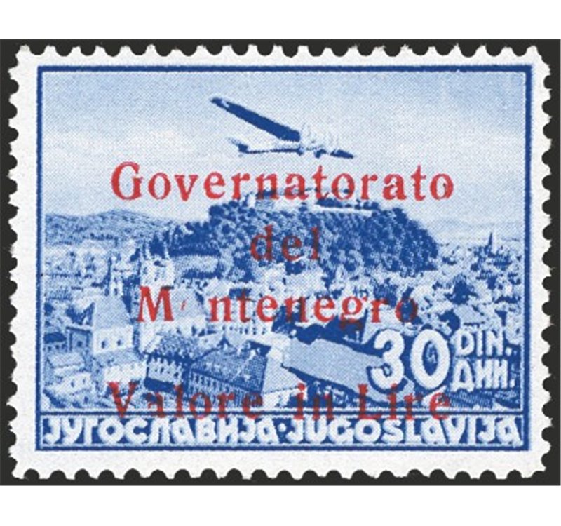 Occup. Italiane - Montenegro - 1942 - P.A. di Jugoslavia 30 d. oltremare con soprast. in rosso "Governatorato del Montenegro Val