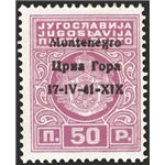 Occup. Italiane - Montenegro - 1941 - Segnatasse di Jugoslavia 50 p. violetto o lilla soprast., n° 1a. Cert.: Partenophil. Cat. 
