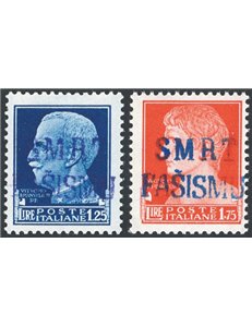 Occup. Italiane - Libero Montenegro - Partigiani di Lagosta - 1943 - Imperiale 1,25 £ soprast. violetta e 1,75 £ soprast. azzurr