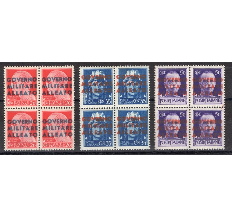 Occup. Straniere dei Territori Italiani - Occup. Anglo-Americana - Napoli - 1943 - Imperiale soprast., serie n° 10/12 in quartin