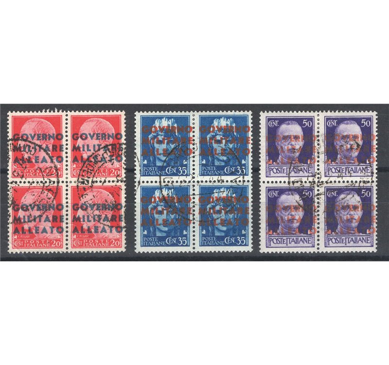 Occup. Straniere dei Territori Italiani - Occup. Anglo-Americana - Napoli - 1943 - Imperiale soprast., serie n° 10/12 in quartin