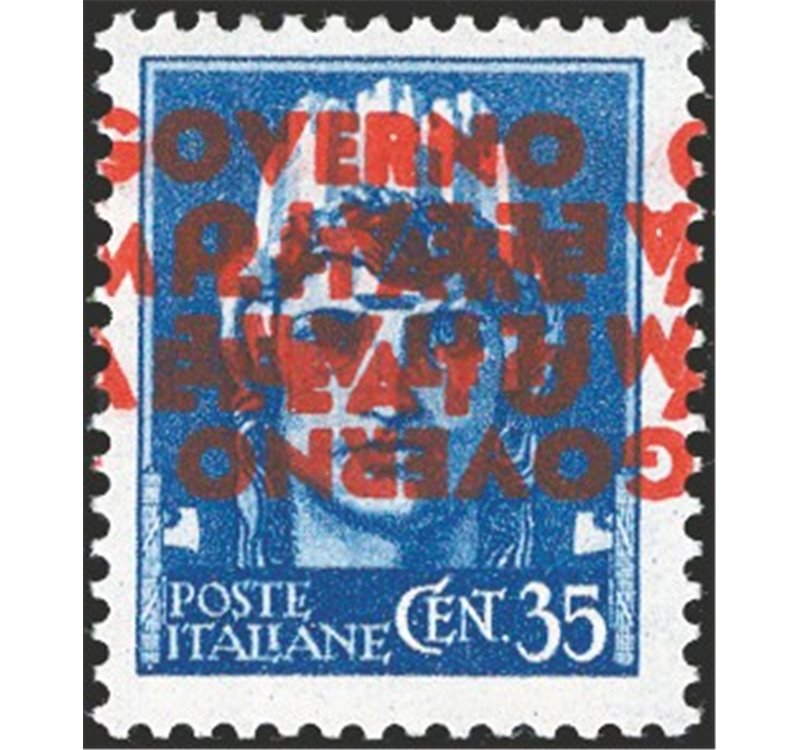 Occup. Straniere dei Territori Italiani - Occup. Anglo-Americana - Napoli - 1943 - Imperiale 35 c. azzurro con doppia soprast. "