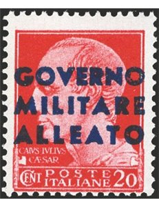 Occup. Straniere dei Territori Italiani - Occup. Anglo-Americana - Napoli - 1943 - Imperiale 20 c. carminio con soprast. di prov