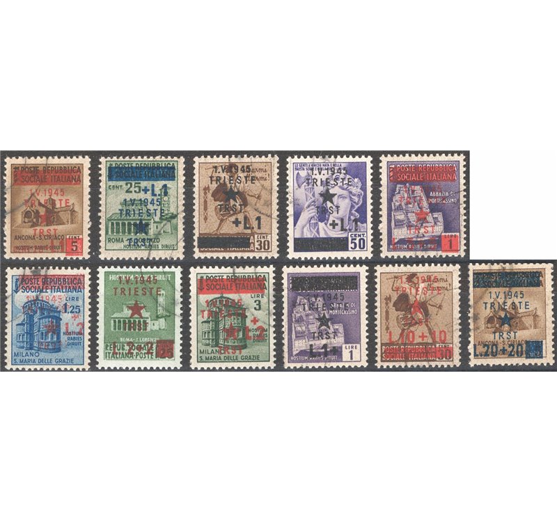 Occup. Straniere dei Territori Italiani - Occup. Jugoslava - Trieste - Monumenti distrutti soprast., serie n° 1/11. Cat. € 90 (U