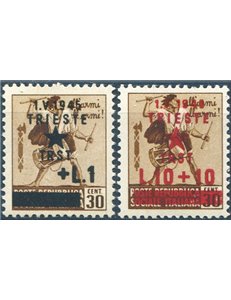 Occup. Straniere dei Territori Italiani - Occup. Jugoslava - Trieste - Monumenti distrutti soprast. 1 £ su 30 c. bruno e 10 £ su