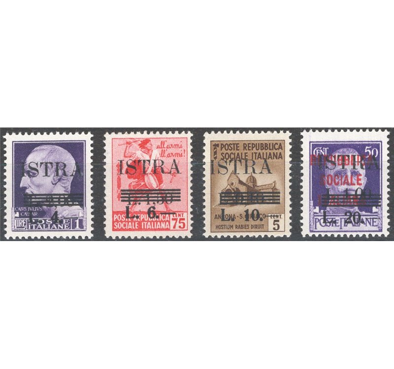Occup. Straniere dei Territori Italiani - Occup. Jugoslava - Istria (Pola) - 1945 - Soprast. serie n° 37/40. Cat. € 70 (*)