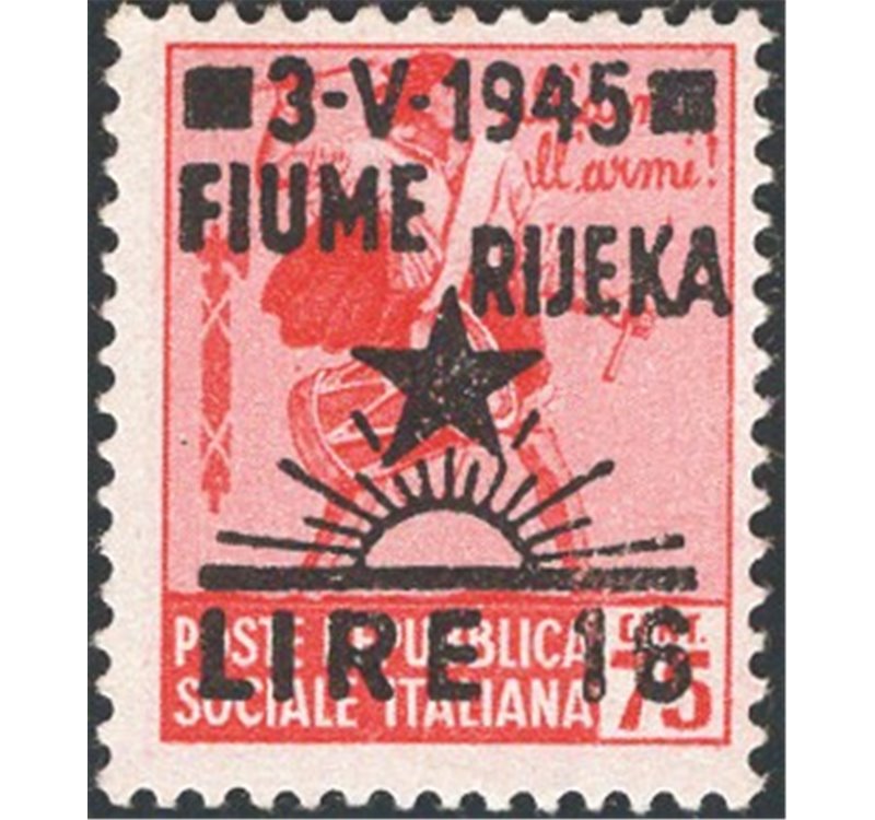 Occup. Straniere dei Territori Italiani - Occup. Jugoslava - Fiume - 1946 - Tamburino 16 £ su 75 c. rosa carminio senza filigran