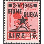 Occup. Straniere dei Territori Italiani - Occup. Jugoslava - Fiume - 1946 - Tamburino 16 £ su 75 c. rosa carminio senza filigran