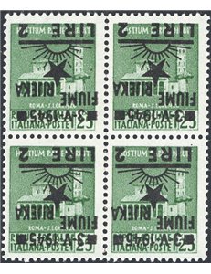 Occup. Straniere dei Territori Italiani - Occup. Jugoslava - Fiume - 1945 - Monumenti distrutti 2 £ su 25 c. verde con soprast. 
