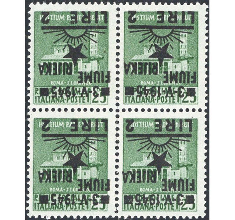 Occup. Straniere dei Territori Italiani - Occup. Jugoslava - Fiume - 1945 - Monumenti distrutti 2 £ su 25 c. verde con soprast. 