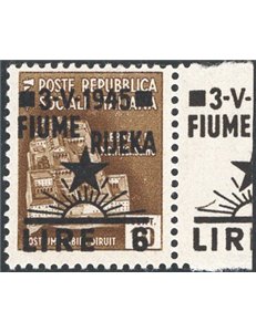 Occup. Straniere dei Territori Italiani - Occup. Jugoslava - Fiume - 1945 - Monumenti distrutti 6 £ su 10 c. bruno angolo di fog