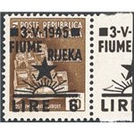 Occup. Straniere dei Territori Italiani - Occup. Jugoslava - Fiume - 1945 - Monumenti distrutti 6 £ su 10 c. bruno angolo di fog
