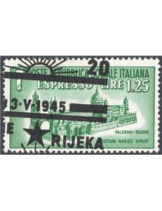 Occup. Straniere dei Territori Italiani - Occup. Jugoslava - Fiume - 1945 - Monumenti distrutti Espresso 1,25 £ con soprast. del