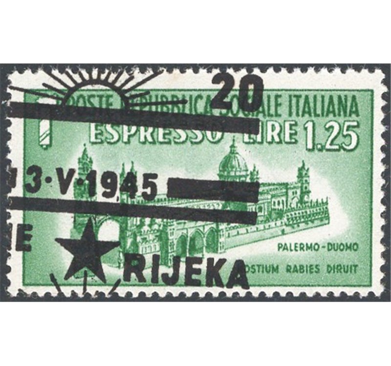 Occup. Straniere dei Territori Italiani - Occup. Jugoslava - Fiume - 1945 - Monumenti distrutti Espresso 1,25 £ con soprast. del