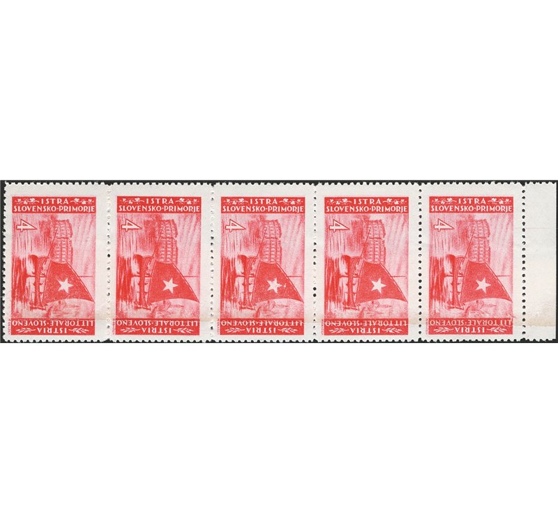 Occup. Straniere dei Territori Italiani - Occup. Jugoslava - Istria e Litorale Sloveno - 1945 - Definitiva di Zagabria 4 £ rosso