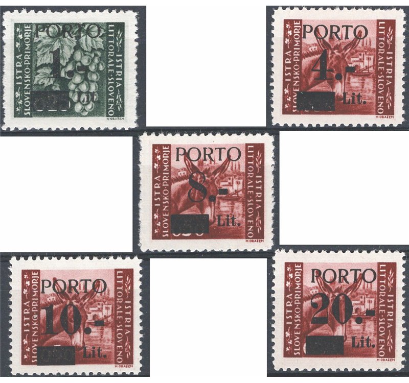 Occup. Straniere dei Territori Italiani - Occup. Jugoslava - Istria e Litorale Sloveno - 1946 - Segnatasse serie n° 1/5. Cat. € 