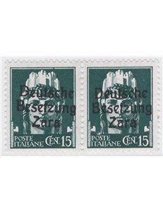 Occup. Straniere dei Territori Italiani - Occup. Tedesca - Zara - 1943 - Imperiale 15 c. verde grigio in coppia orizzontale con 