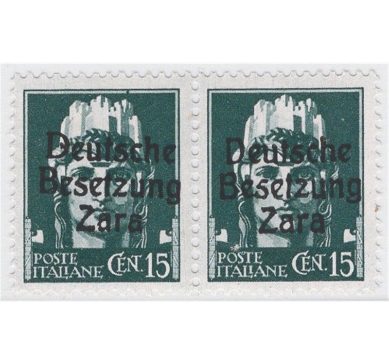 Occup. Straniere dei Territori Italiani - Occup. Tedesca - Zara - 1943 - Imperiale 15 c. verde grigio in coppia orizzontale con 