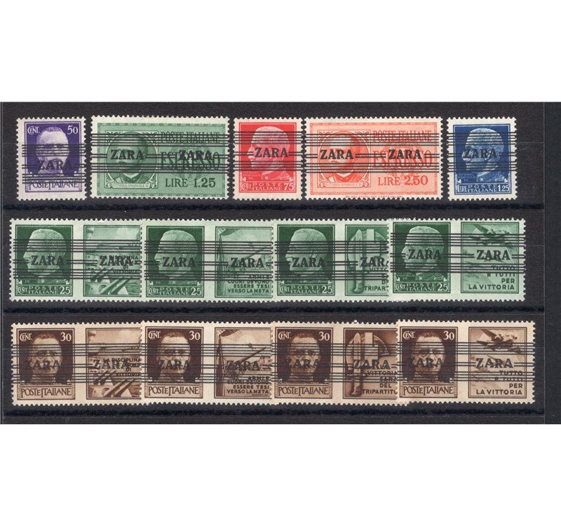 Occup. Straniere dei Territori Italiani - Occup. Tedesca - Zara - 1943 - Soprast. serie n° 24/34 + Ex 3-4. Cert.: IC. Cat. € 1.5