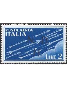 Occup. Straniere dei Territori Italiani - Occup. Croata - Sebenico - 1944 - P.A. Pegaso 2 £ azzurro con soprast. N.D.H., uno dei