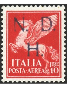 Occup. Straniere dei Territori Italiani - Occup. Croata - Sebenico - 1944 - P.A. Pegaso 10 £ carminio con soprast. N.D.H., uno d