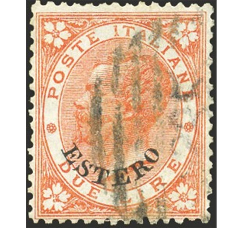 Uff. Post. all'Estero - Levante - Emissioni Generali - 1874 - Vittorio Emanuele 2 £ scarlatto con annullo "235" Ufficio di Tunis