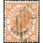 Uff. Post. all'Estero - Levante - Emissioni Generali - 1874 - Vittorio Emanuele 2 £ scarlatto con annullo "235" Ufficio di Tunis