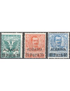 Uff. Post. all'Estero - Levante - Albania - 1907 - Soprast. serie n° 1/3. Cat. € 100 (**)