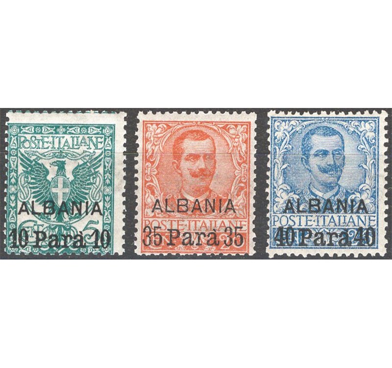 Uff. Post. all'Estero - Levante - Albania - 1907 - Soprast. serie n° 1/3. Cat. € 100 (**)