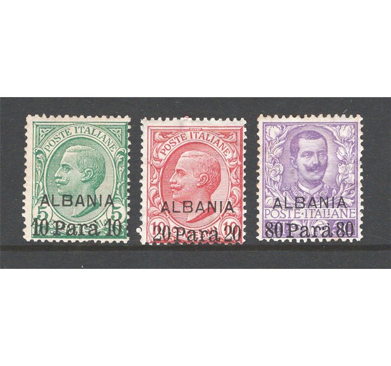 Uff. Post. all'Estero - Levante - Albania - 1907 - Soprast. serie n° 7/9. Cat. € 180 (*)