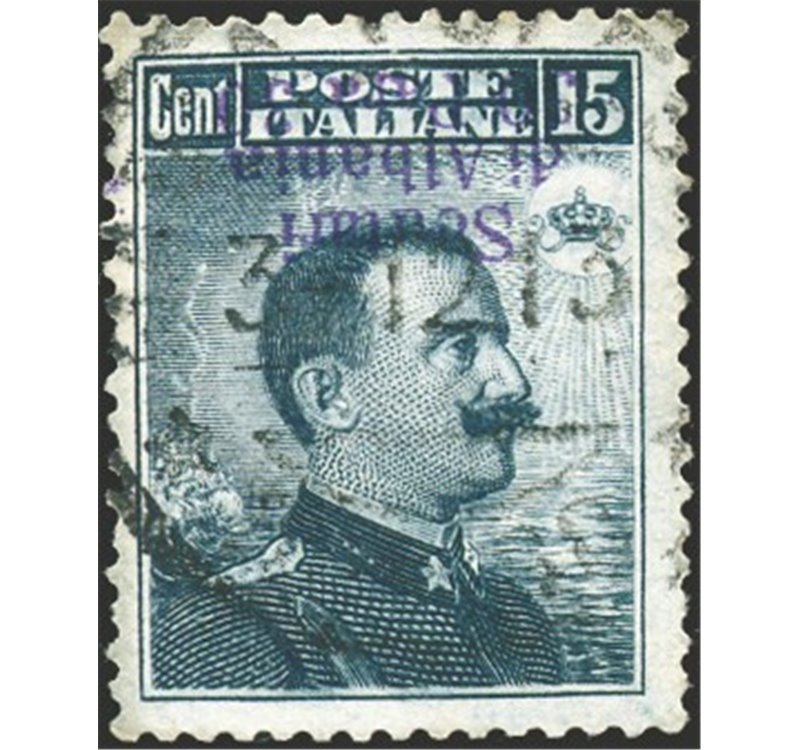 Uff. Post. all'Estero - Levante - Scutari D'Albania - 1909 - Michetti 15 c. grigio con soprast. capovolta, non catalogato (n° 3)