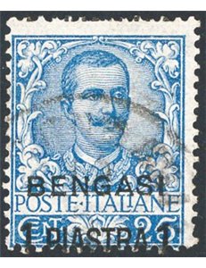 Uff. Post. all'Estero - Levante - Bengasi - 1901 - Floreale 25 c. azzurro soprast., n° 1. Cat. € 325 (U)