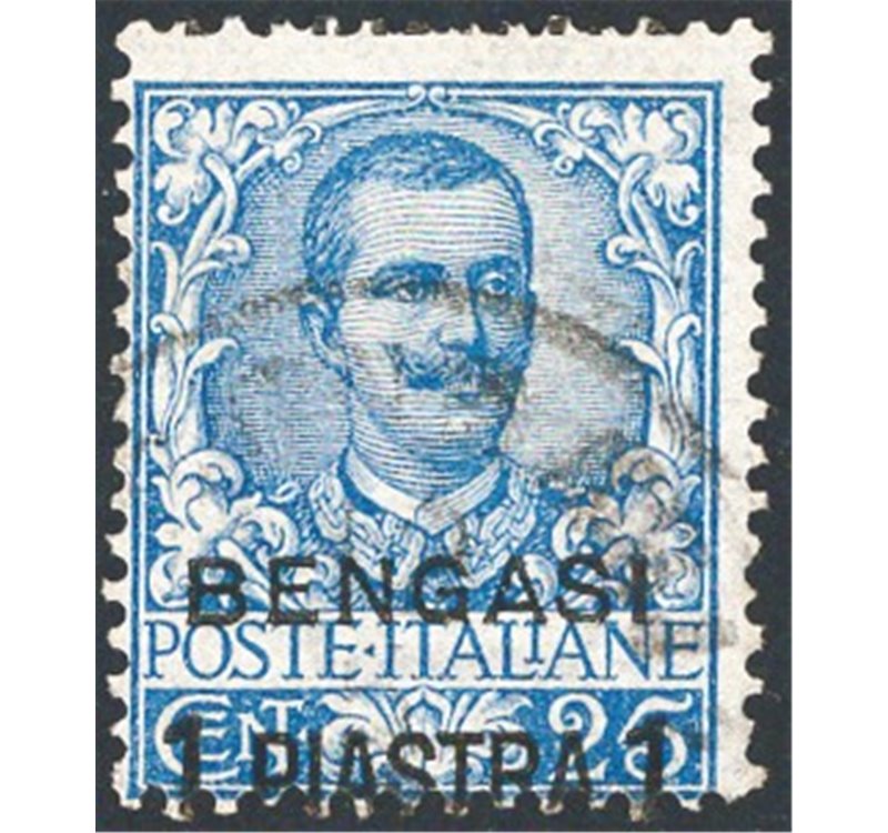 Uff. Post. all'Estero - Levante - Bengasi - 1901 - Floreale 25 c. azzurro soprast., n° 1. Cat. € 325 (U)