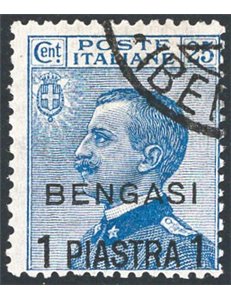 Uff. Post. all'Estero - Levante - Bengasi - 1901 - Floreale 25 c. azzurro soprast., n° 2. Cert.: IC. Cat. € 325 (U)